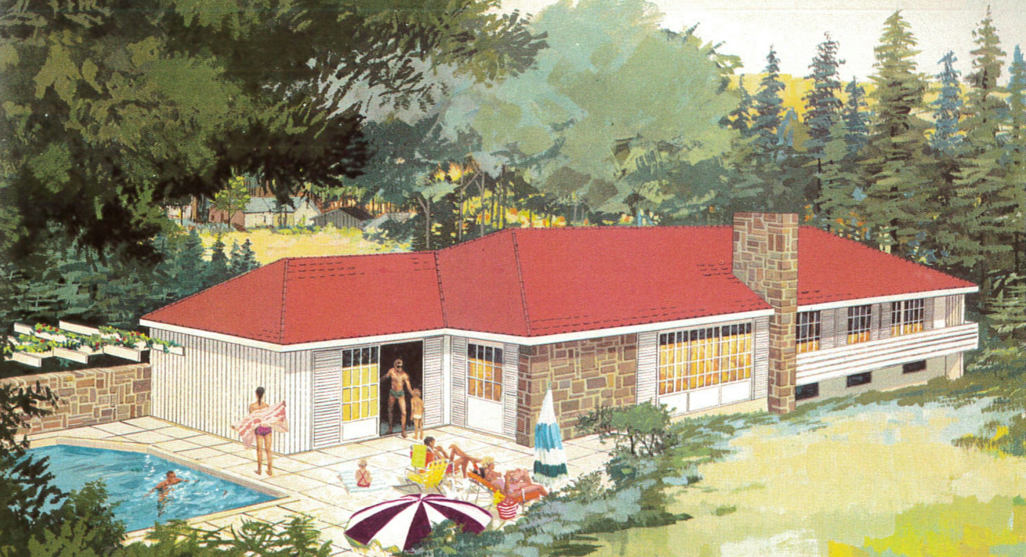 Illustrasjon av OBOS Block Watne-boligtypen Block 165 i huskatalog fra 70-tallet