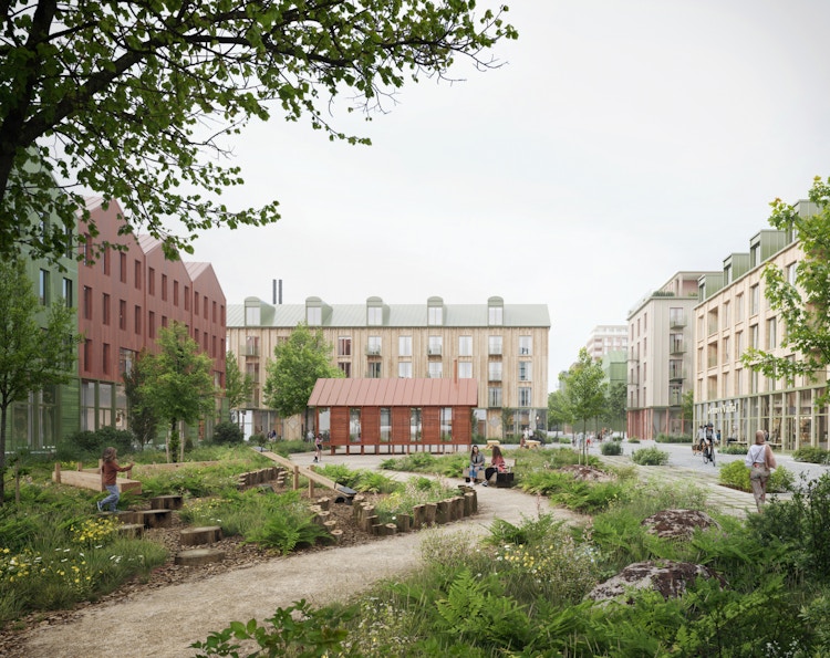 Illustrasjon og forslag fra Rodeo Arkitekter for nærmiljøet på Rosenholm.
